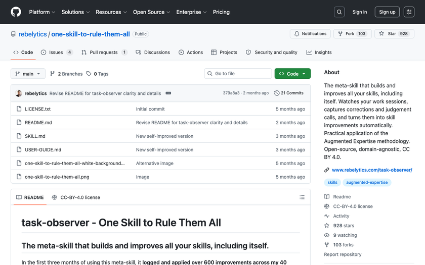 600 skill improvements, one background hook — task-observer